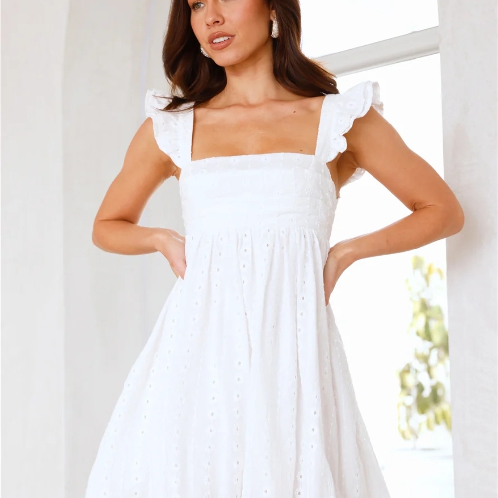 Hello Molly Elegant White Eyelet Mini Dress